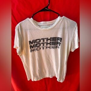 MOTHER Distressed Logo Tee in White with Black Print